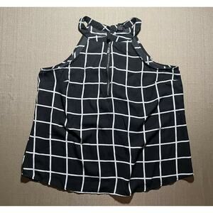 Rue 21 Women’s L Large Blouse Black White Geometric Sleeveless Zipper Front Top